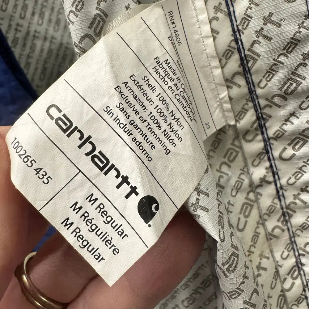 Carhartt Huron Jacket Ripstop Waterproof Nylon Roll Up Hood Full Zip Blue Mens M - Picture 10 of 14